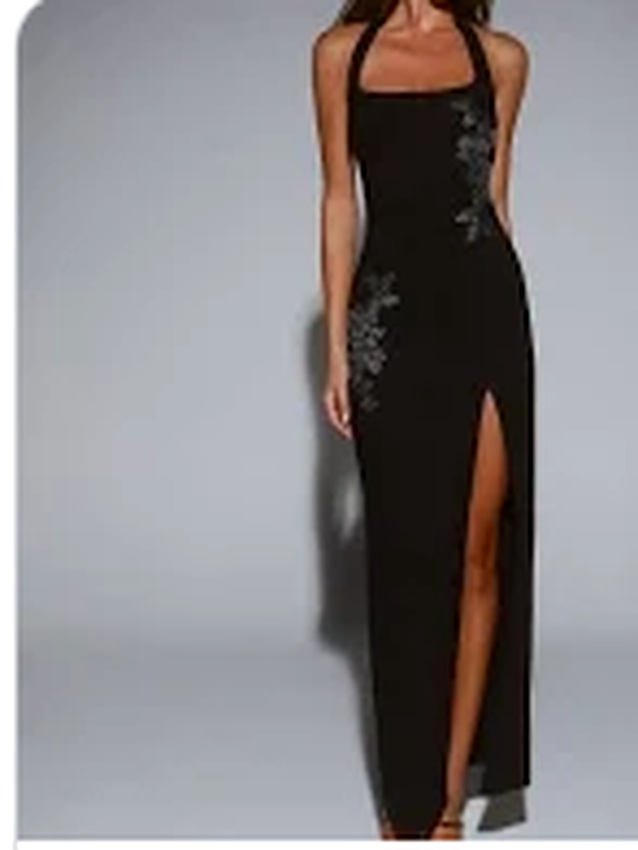 Black cowl neck satin midi dress